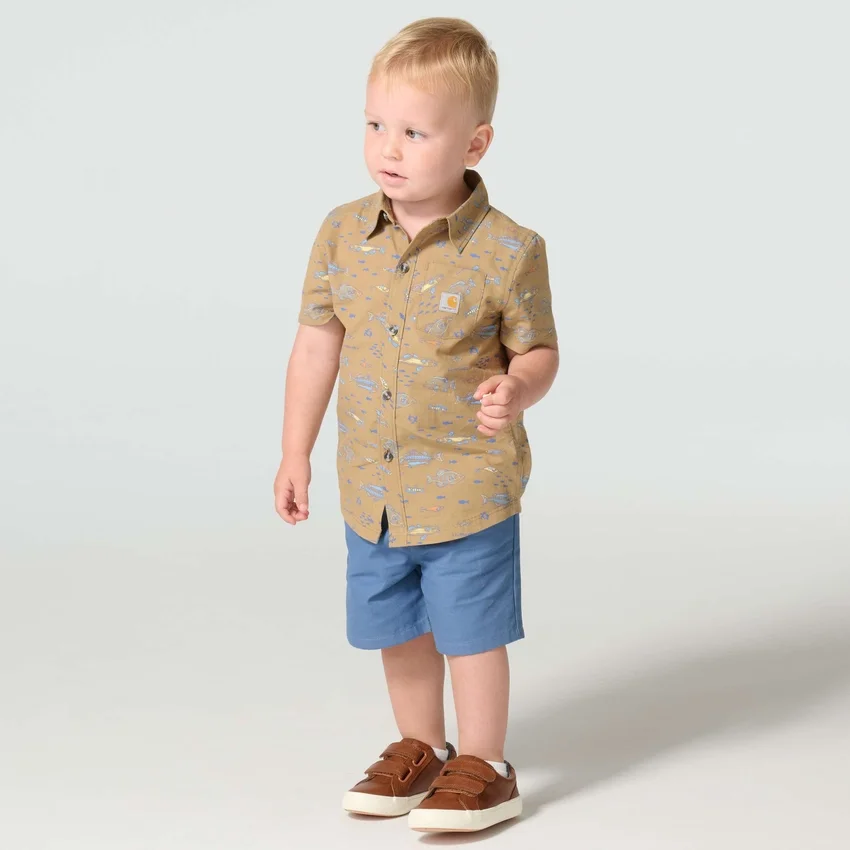 Boys' 2-Piece Short Sleeve Printed Shirt & Canvas Short Set (Toddler)