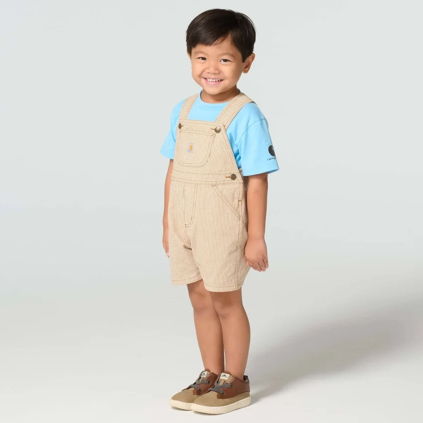 Boys' 2-Piece Short Sleeve T-Shirt & Brown Stripe Shortall Set (Toddler)