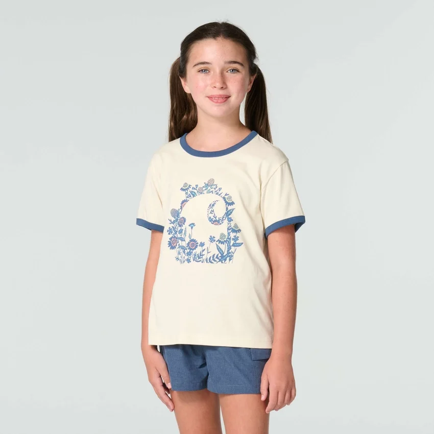 Girls' Short Sleeve Floral "C" Ringer T-Shirt (Child/Toddler/Youth)