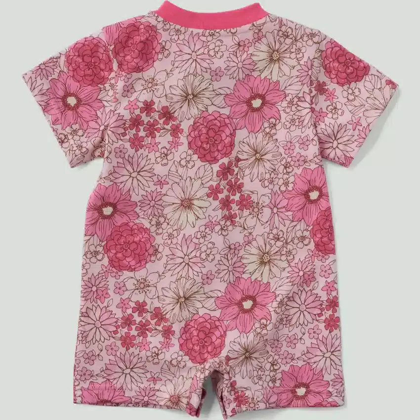 Girls' Short Sleeve Floral Henley Pocket Romper (Baby)
