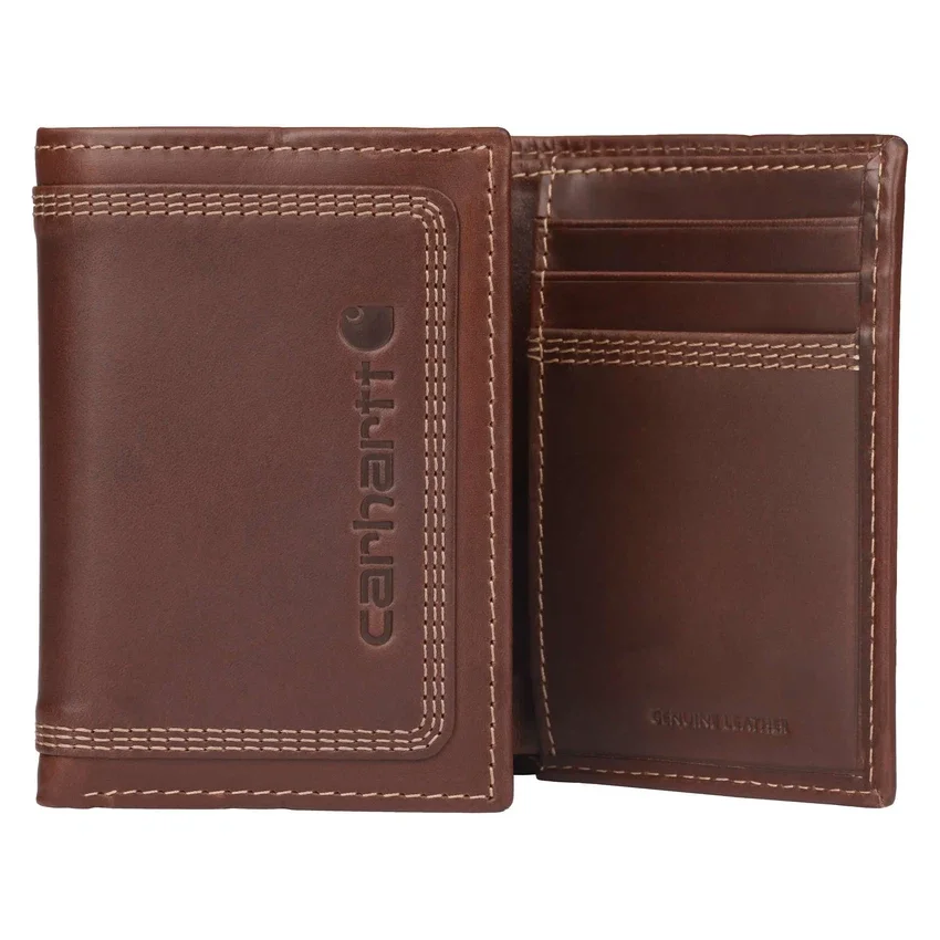 Leather Triple-Stitched Trifold Wallet