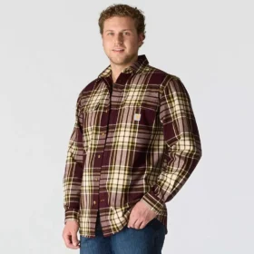Loose Fit Heavyweight Flannel Long-Sleeve Plaid Shirt