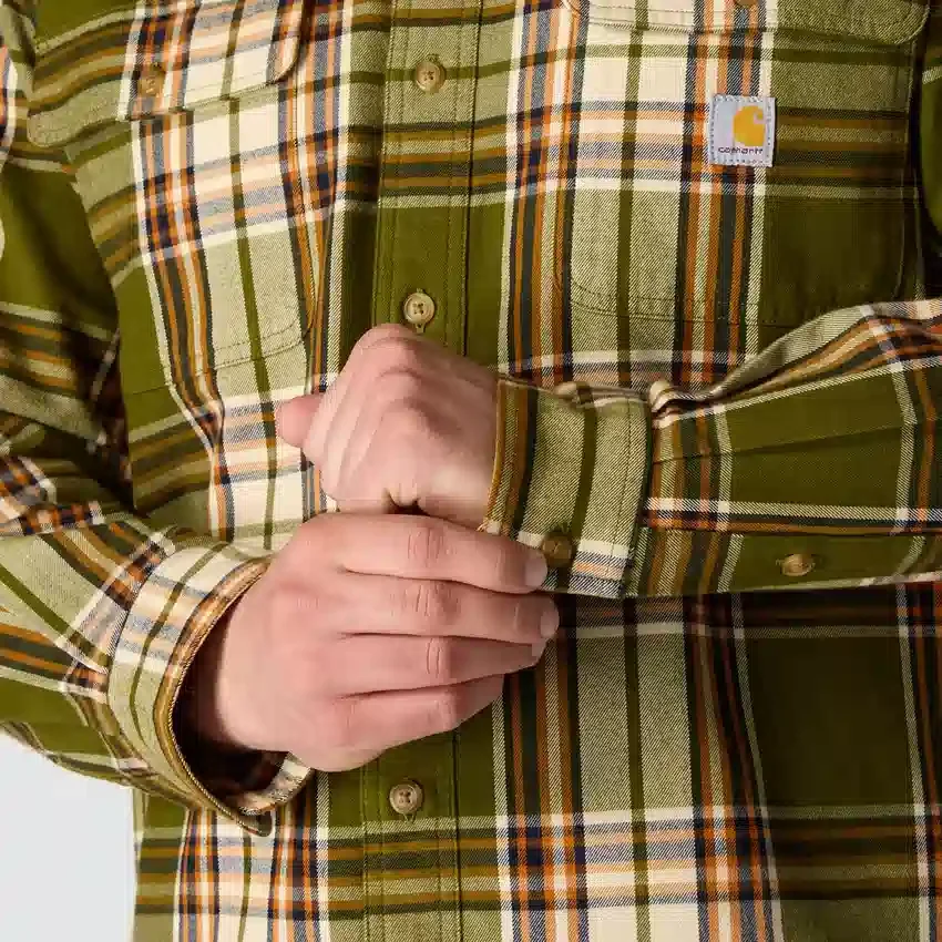 Loose Fit Heavyweight Flannel Long-Sleeve Plaid Shirt