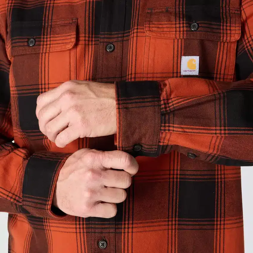 Loose Fit Heavyweight Flannel Long-Sleeve Plaid Shirt