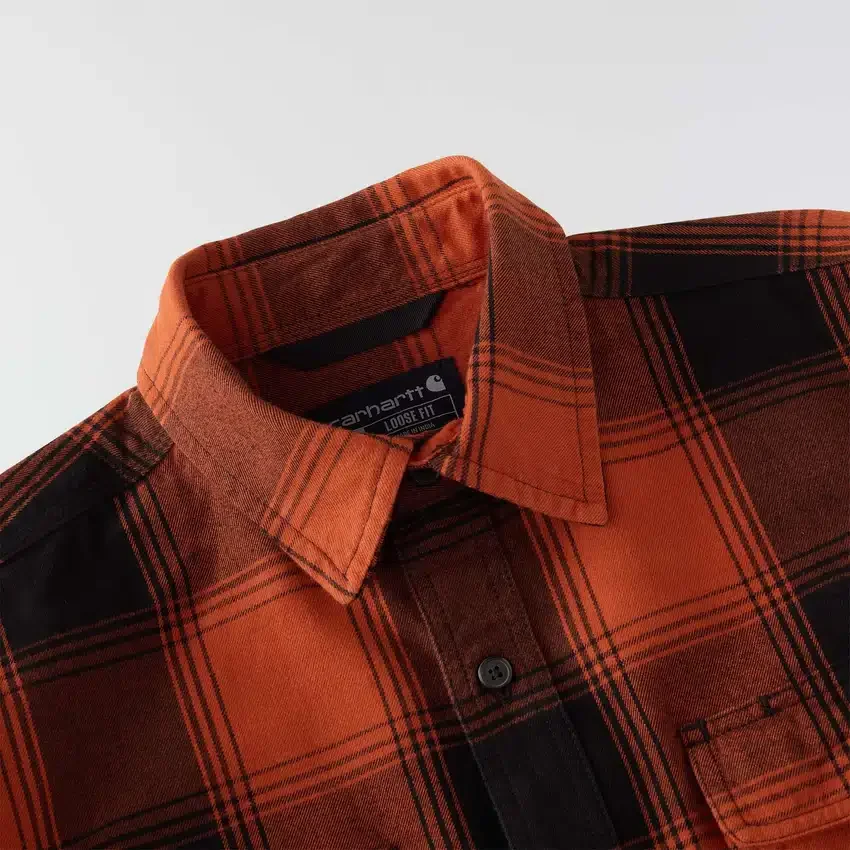 Loose Fit Heavyweight Flannel Long-Sleeve Plaid Shirt