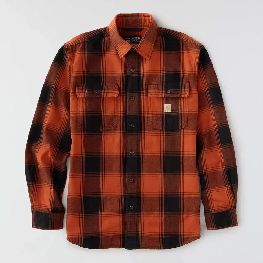 Loose Fit Heavyweight Flannel Long-Sleeve Plaid Shirt