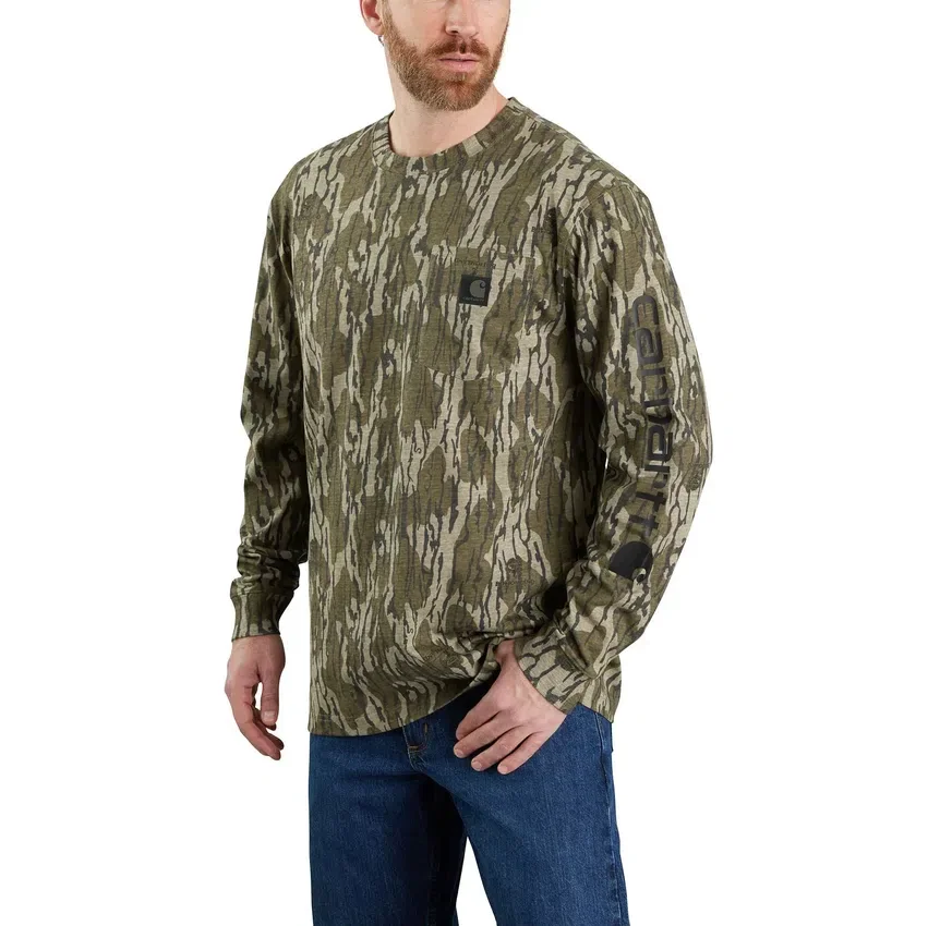 Men's Dearborn Loose Fit Heavyweight Long Sleeve Camo Pocket T-Shirt - 100% Cotton