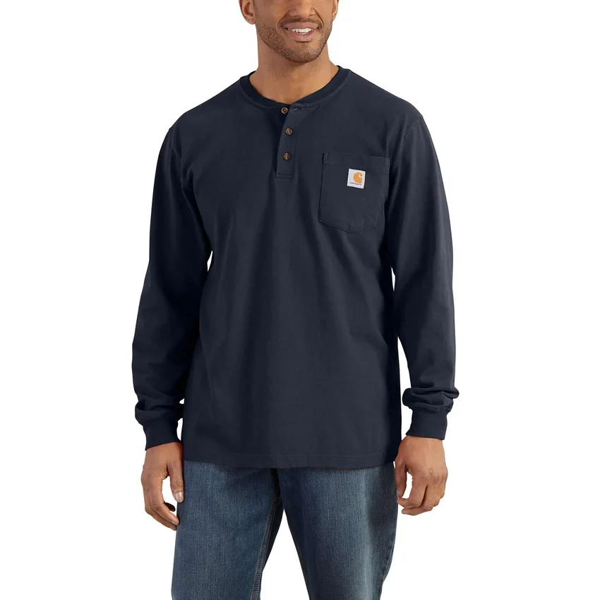 Men's Dearborn Loose Fit Heavyweight Long Sleeve Henley Pocket T-Shirt