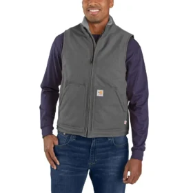 Men's Fr Duck Mock Neck Sherpa-Lined Vest - Flame Resistant Vests