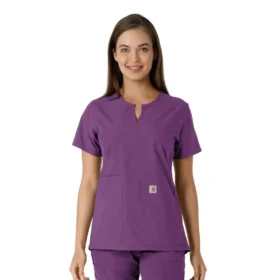Women's Force Essentials Notch Neck Tunic Knit Panel Scrub Top