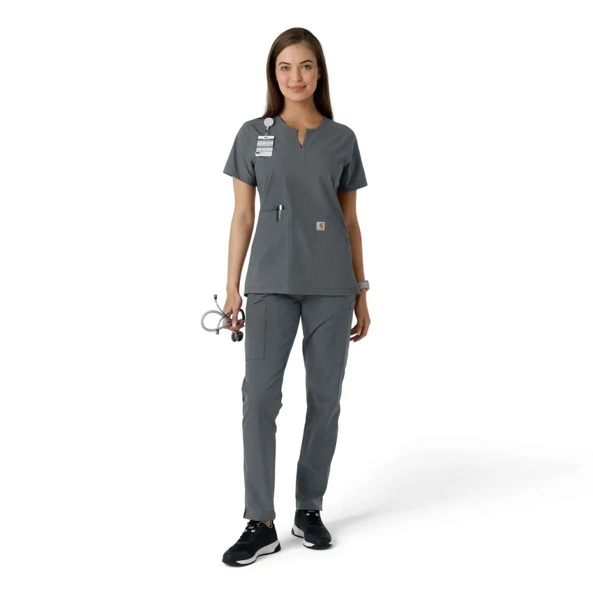 Women's Force Essentials Notch Neck Tunic Knit Panel Scrub Top