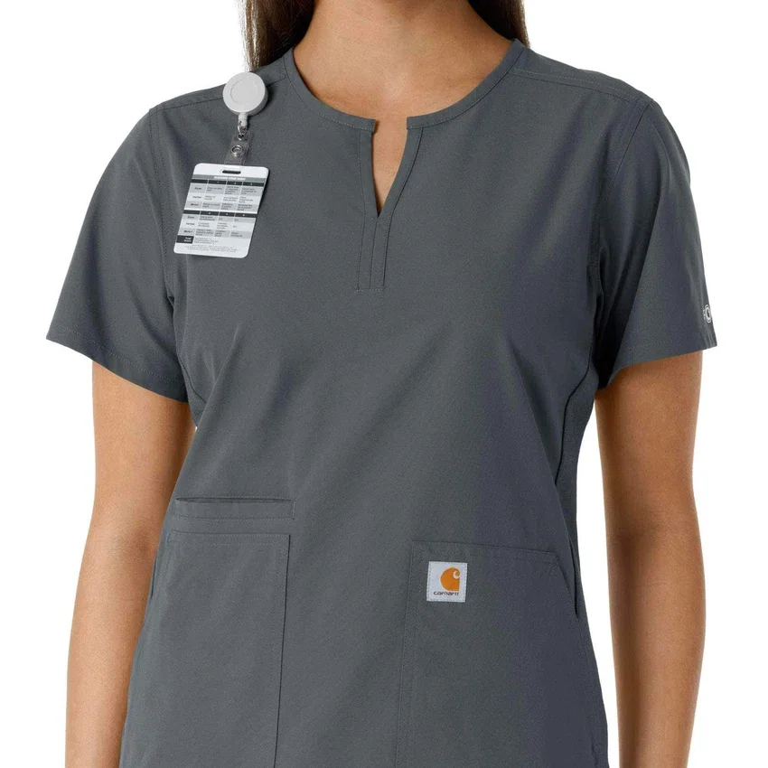 Women's Force Essentials Notch Neck Tunic Knit Panel Scrub Top