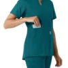 Women's Force Essentials Notch Neck Tunic Knit Panel Scrub Top