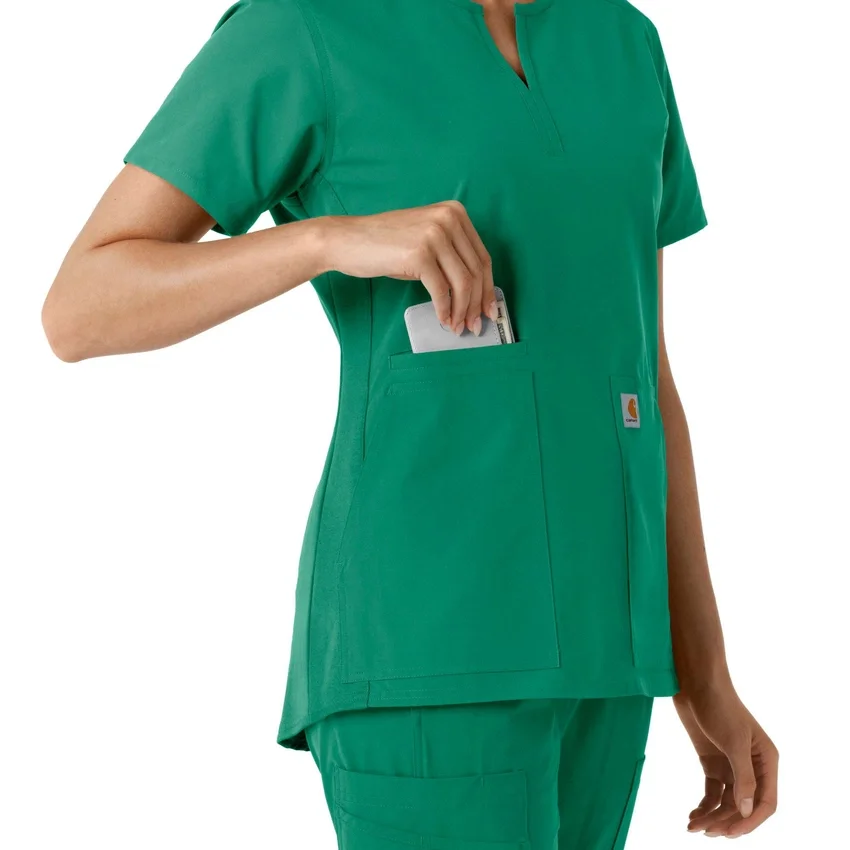 Women's Force Essentials Notch Neck Tunic Knit Panel Scrub Top