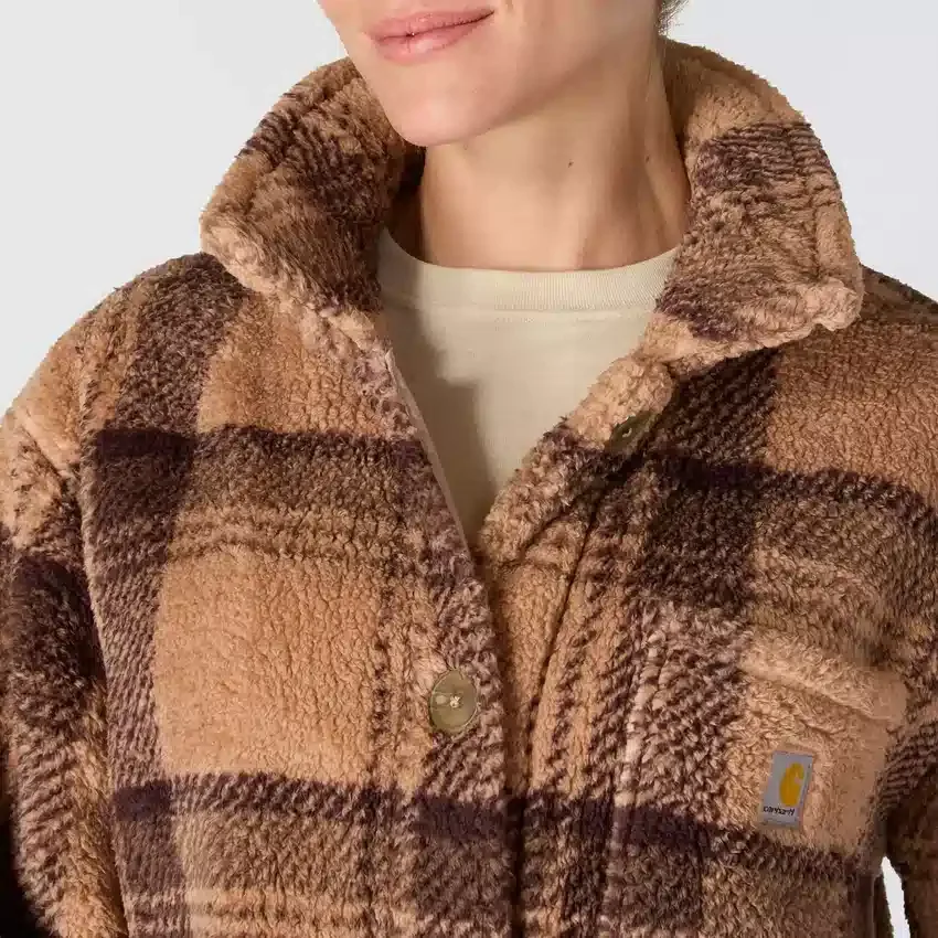 Women's Loose Fit Plaid Fleece Jacket