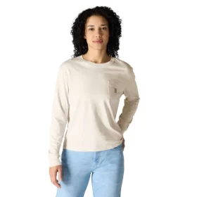 Women's Tencel Loose Fit Long Sleeve Crewneck Pocket T-Shirt