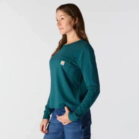 Women’s Tencel Loose Fit Long Sleeve Crewneck Pocket T-Shirt