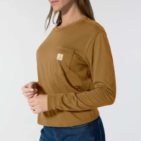 Women’s Tencel Loose Fit Long Sleeve Crewneck Pocket T-Shirt