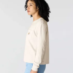 Women’s Tencel Loose Fit Long Sleeve Crewneck Pocket T-Shirt